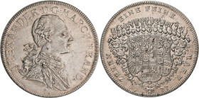 Altdeutschland und RDR bis 1800: Brandenburg-Ansbach, Alexander 1757-1791: Taler 1777 G-Schwabach, mit Laubrand, Slg. Wilmersdörffer 1098, Davenport 2...