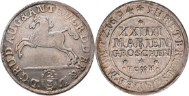 Altdeutschland und RDR bis 1800: Braunschweig-Wolfenbüttel, Rudolf August und Anton Ulrich 1685-1704: 2/3 Taler 1694 HCH (XXIIII Mariengroschen), Ross...