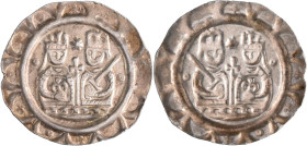 Altdeutschland und RDR bis 1800: Donauwörth, königliche Münzstätte, Heinrich VI. 1190-1197: Brakteat, gekrönten Brustbilder des Königs und seiner Gema...