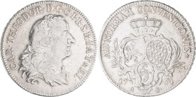 Altdeutschland und RDR bis 1800: Pfalz, Karl Theodor 1742-1799: Taler / Konventionstaler 1764 AS - Mannheim. Brustbild nach rechts drei Wappen unter K...