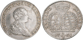 Altdeutschland und RDR bis 1800: Sachsen, Friedrich August III. (I.) 1763-1827: 2/3 Taler 1765 EDC, Dresden, 13,9 g, Buck 124, Kahnt 1102, gereinigt, ...