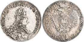 Haus Habsburg: Karl VI. 1711-1740: 6 Kreuzer 1715, Hall, 2,94 g, Moser/Tursky 867, Herinek 657, fast vorzüglich.
 [differenzbesteuert]