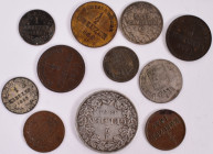 Altdeutschland und RDR 1800 - 1871: Württemberg: Lot 11 Stück, 1/4 Kreuzer 1852, 1853, 1/2 Kreuzer 1859, 1868, 1872, 1 Kreuzer 1858, 1865, 1866, 3 Kre...