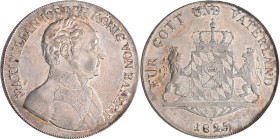 Bayern: Maximilian I. (IV.) Joseph 1799-1806-1825: Taler 1825 (Konventionstaler), AKS 49, Jaeger 16, Davenport 554. Kleiner Schrötlingsfehler, sonst v...