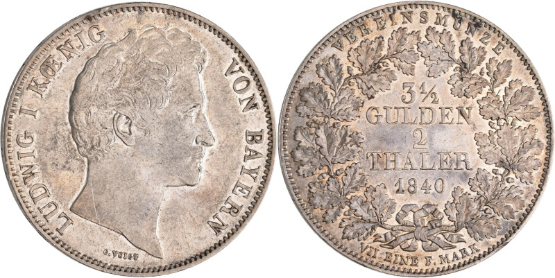 Bayern: Ludwig I. 1825-1848: Doppeltaler 1840 (3½ Gulden 2 Thaler Vereinsmünze),...