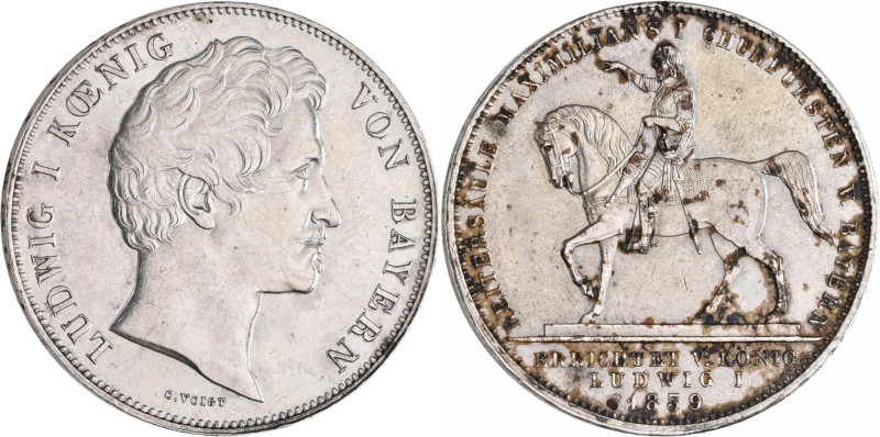 Bayern: Ludwig I. 1825-1848: Geschichtsdoppeltaler 1839, Reitersäule Maximilian ...