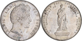 Bayern: Ludwig I. 1825-1848: Geschichtsdoppeltaler 1841, Auf das Standbild Richters in Bayreuth. Randschrift DREY - EINHALB GULDEN ** VII E F M ** AKS...