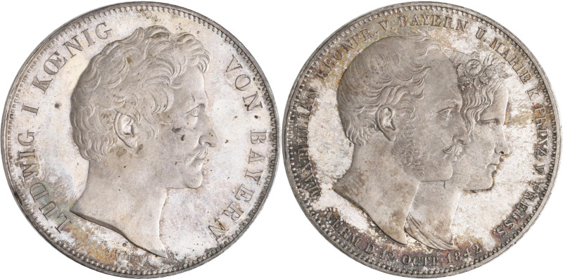 Bayern: Ludwig I. 1825-1848: Geschichtsdoppeltaler 1842, Vermählung des Kronprin...