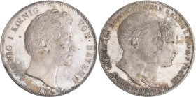 Bayern: Ludwig I. 1825-1848: Geschichtsdoppeltaler 1842, Vermählung des Kronprinzen. Randschrift DREY - EINHALB GULDEN ** VII E. F. M. ** AKS 104, Jae...