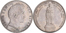 Bayern: Ludwig I. 1825-1848: Geschichtsdoppeltaler 1845, Standbild des Freiherrn von Kreittmayr. Randschrift DREY - EINHALB GULDEN ** VII E F M ** AKS...