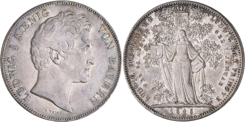 Bayern: Ludwig I. 1825-1848: Geschichtsdoppeltaler 1845, Geburt des Erbprinzen L...