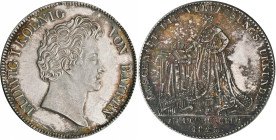 Bayern: Ludwig I. 1825-1848: Taler 1825 (Konventionstaler / Geschichtstaler Probe) Regierungsantritt. Probeprägung in Silber. 27,82 g. Kopf nach recht...