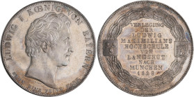 Bayern: Ludwig I. 1825-1848: Geschichtstaler 1826, Verlegung Hochschule von Landshut nach München. AKS 115, Jaeger 33, kleine Kratzer, feine Tönung, v...