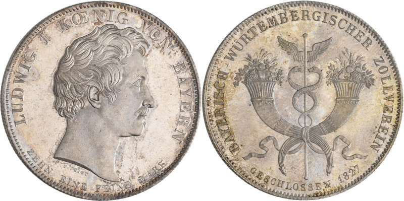 Bayern: Ludwig I. 1825-1848: Geschichtstaler 1827, Bayerisch-Würtembergischer Zo...