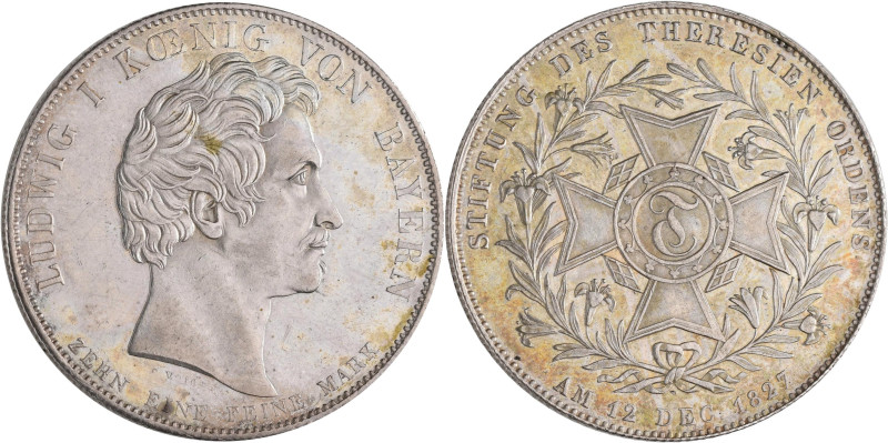 Bayern: Ludwig I. 1825-1848: Geschichtstaler Probe 1827, Stiftung des Theresien-...