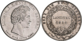 Bayern: Ludwig I. 1825-1848: Geschichtstaler 1834, Landtag. AKS 130, Jaeger 45, kleine Kratzer, gereinigt, von polierten Stempeln, vorzüglich.
 [diff...