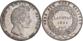 Bayern: Ludwig I. 1825-1848: Geschichtstaler 1834, Landtag. AKS 130, Jaeger 45, kleine Kratzer und Randfehler, sonst vorzüglich.
 [differenzbesteuert...