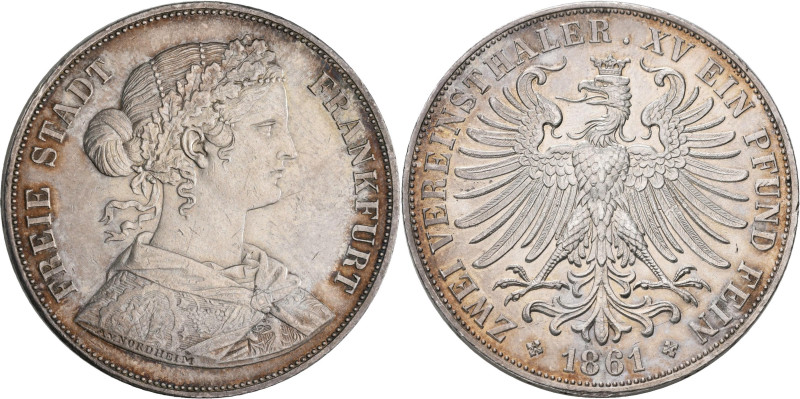 Frankfurt am Main: Freie Stadt: Doppeltaler 1861 (Zwei Vereinsthaler), AKS 4, Ja...