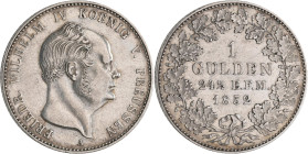 Hohenzollern-Sigmaringen: Friedrich Wilhelm IV. 1849-1861: 1 Gulden 1852 A, AKS 20, Jaeger 23, sehr schön.
 [differenzbesteuert]