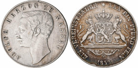Nassau: Adolph 1839-1866: Taler 1859 (Vereinstaler). AKS 63, Jaeger 60. Kratzer und Randfehler, feine Patina, sehr schön.
 [differenzbesteuert]