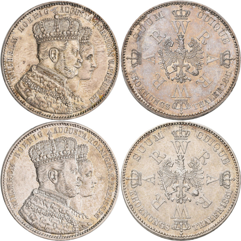 Preußen: Wilhelm I. 1861-1888: 2 x Krönungstaler 1861, AKS 116, Jaeger 87. 1x mi...