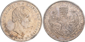 Sachsen: Friedrich August II. 1836-1854: Taler 1854 (Ausbeutetaler, Randschrift SEGEN DES BERGBAUS), auf seinen Tod. AKS 118, Jaeger 95. Kratzer, fein...