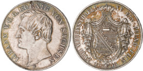 Sachsen: Johann 1854-1873: Doppeltaler 1858 F (Zwei Vereinsthaler), AKS 126, Jaeger 109. Kleine Randunebenheiten und Kratzer, sonst vorzüglich.
 [dif...