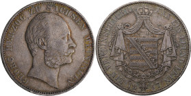 Sachsen-Meiningen: Georg II. 1866-1914: Taler 1867 (Vereinstaler). AKS 219, Jaeger 451. Kratzer, sehr schön - vorzüglich.
 [differenzbesteuert]