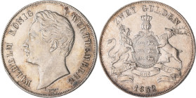 Württemberg: Wilhelm I. 1816-1864: Doppelgulden 1852 (Zwey Gulden), AKS 76, Jaeger 72. Winzige Kratzer, vorzüglich
 [differenzbesteuert]