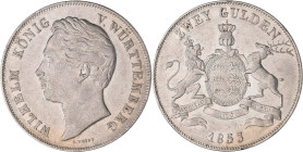 Württemberg: Wilhelm I. 1816-1864: Doppelgulden 1853 (Zwey Gulden), AKS 76, Jaeger 72. Kleine Kratzer und Randfehler, sehr schön+.
 [differenzbesteue...