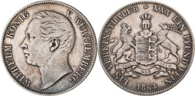Württemberg: Wilhelm I. 1816-1864: Taler 1864 (Vereinstaler). AKS 77, Jaeger 83. Kratzer, sehr schön.
 [differenzbesteuert]