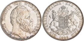 Württemberg: Karl 1864-1891: Taler 1866 (Vereinstaler). AKS 126, Jaeger 85. Kratzer, feine Tönung, sehr schön+.
 [differenzbesteuert]