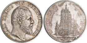 Württemberg: Karl 1864-1891: Doppeltaler 1871 (Zwei Thaler), Ulmer Münster. 37,05g. AKS 131, Jaeger 87. Klein/Raff 15a. Kleine Kratzer, kleine Prüfspu...