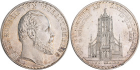 Württemberg: Karl 1864-1891: Doppeltaler 1869 (Zwei Thaler), Ulmer Münster. 37,05g. AKS 131, Jaeger 87. Klein/Raff 15a. Winzige Kratzer, vorzüglich.
...