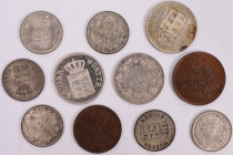Württemberg: Lot 11 Stück, 3 Kreuzer 1845, 1 Kreuzer 1845, 1/2 Kreuzer 1849, 3 Kreuzer 1850, 1 Kreuzer 1850, 3 Kreuzer 1851, 1 Kreuzer 1867, 1/4 Kreuz...