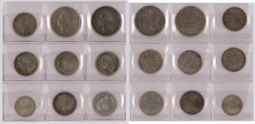 Württemberg: Lot 9 Stück, 1 Gulden 1841, 1843 / 1/2 Gulden 1848, 1850, 1860, 1861, 1866, 1870 / 6 Kreuzer 1852, sehr schön, sehr schön - vorzüglich, v...