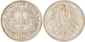 Umlaufmünzen 1 Pf. - 1 Mark: 1 Mark 1883 G, Jaeger 9. Seltener Jahrgang, sehr schön - vorzüglich.
 [differenzbesteuert]