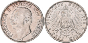 Anhalt: Friedrich II. 1904-1918: 3 Mark 1909 A, Jaeger 23. Winzige Kratzer, sonst vorzüglich.
 [differenzbesteuert]