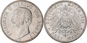 Anhalt: Friedrich II. 1904-1918: 3 Mark 1911 A, Jaeger 23. Winzige Kratzer im Gesicht, sonst vorzüglich.
 [differenzbesteuert]