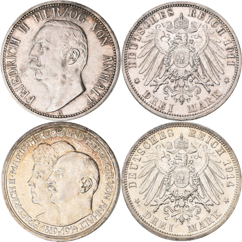 Anhalt: Friedrich II. 1904-1918: 3 Mark 1911, Jaeger 23. Sehr schön - vorzüglich...