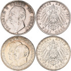 Anhalt: Friedrich II. 1904-1918: 3 Mark 1911, Jaeger 23. Sehr schön - vorzüglich. Dabei noch 3 Mark 1914, Silberhochzeit mit Gemahlin Marie von Baden,...