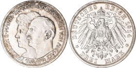 Anhalt: Friedrich II. 1904-1918: 3 Mark 1914 A, Silberhochzeit mit Gemahlin Marie von Baden, Jaeger 24, winzige Kratzer und Randunebenheiten, vorzügli...