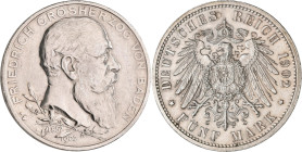 Baden: Friedrich I. 1852-1907: 5 Mark 1902, 50-jähriges Regierungsjubiläum, Jaeger 31, vorzüglich.
 [differenzbesteuert]