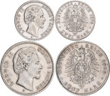 Bayern: Ludwig II. 1864-1886: 2 + 5 Mark 1876 (J. 41 + 42), schön - sehr schön. Lot 2 Münzen.
 [differenzbesteuert]