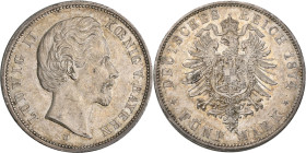 Bayern: Ludwig II. 1864-1886: 5 Mark 1874 D, Jaeger 42, Prachtexemplar, kleine Kratzer, sonst vorzüglich.
 [differenzbesteuert]