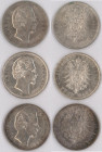 Bayern: Ludwig II. 1864-1886: 5 Mark 1875 (2x) und 1876 (1x), Jaeger 42, sehr schön - vorzüglich. Lot 3 Münzen.
 [differenzbesteuert]