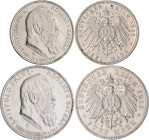 Bayern: Luitpold 1886-1912: 2 Mark, 3 Mark und 5 Mark 1911 zum 90. Geburtstag und 25-jährigen Regierungsjubiläum, Jaeger 48/49/50. Lot 3 Münzen, vorzü...