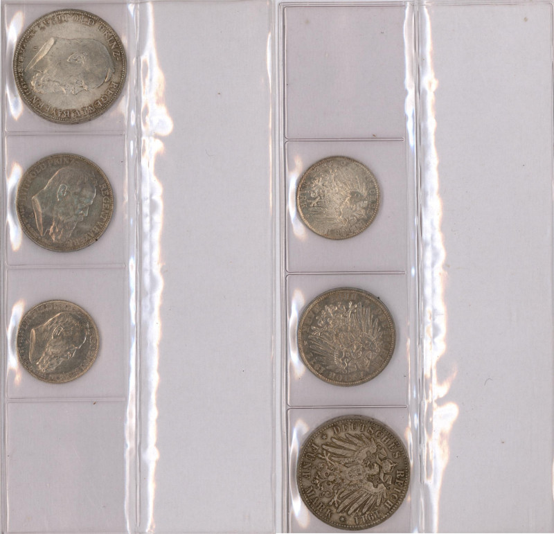 Bayern: Luitpold 1886-1912: 2 Mark, 3 Mark und 5 Mark 1911 zum 90. Geburtstag un...