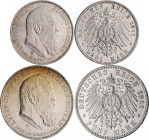 Bayern: Luitpold 1886-1912: 2, 3 und 5 Mark 1911 D, zum 90. Geburtstag und 25-jährigen Regierungsjubiläum, Jaeger 48, 49, 50. Sehr schön - vorzüglich....