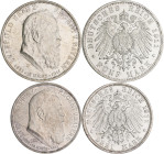 Bayern: Luitpold 1886-1912: 3 Mark und 5 Mark 1911 zum 90. Geburtstag und 25-jährigen Regierungsjubiläum, Jaeger 49+50, tolle Erhaltung vorzüglich+. L...